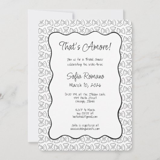 Pasta-Muster, das eher italienisches Brautparty is Einladung (Vorderseite)