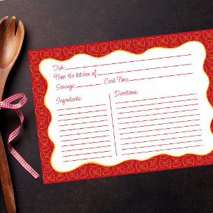 Pasta Muster Red Hand Drawing Wavy Rezept Card Mitteilungskarte