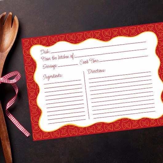 Pasta Muster Red Hand Drawing Wavy Rezept Card Mitteilungskarte