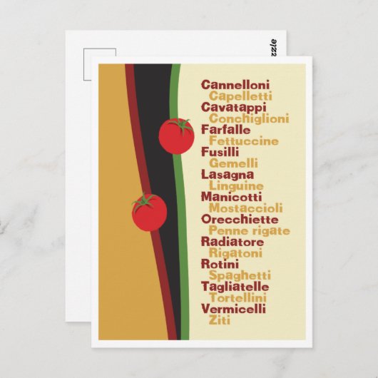 Pasta-Namen mit grafischer Postkarte (Vorne/Hinten)