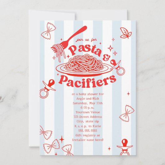 Pasta & Pacifiers Doodle Neutral Baby Shower Einladung (Vorderseite)