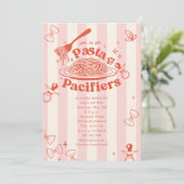 Pasta & Pacifiers Doodle Pink Girl Baby Shower Einladung (Stehend Vorderseite)