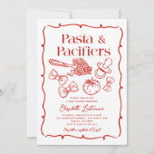 Pasta & Pacifiers Hand Drawn Italian Baby Shower Einladung (Vorderseite)