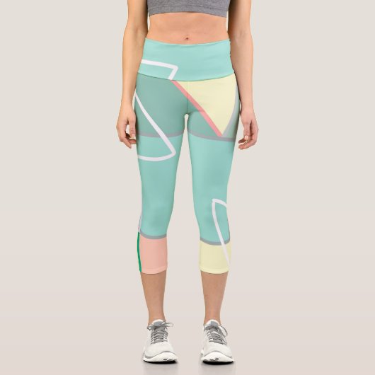 Pasta Pale Turquoise Pink Abstrakte Kunst, Dichtun Capri Leggings (Vorderseite)