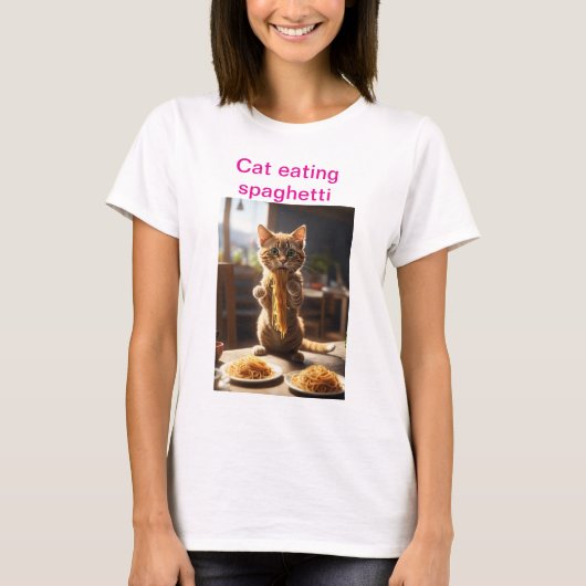 "Pasta Paws: Katzenessen Spaghetti-T - Shirt" T-Shirt (Vorderseite)