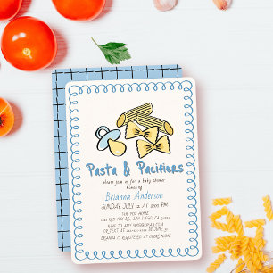 Pasta & Schnuller Kritzelblau Jungen-Baby-Party Einladung