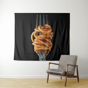Pasta spun auf einer Gabel, Food Spaghetti Wandteppich