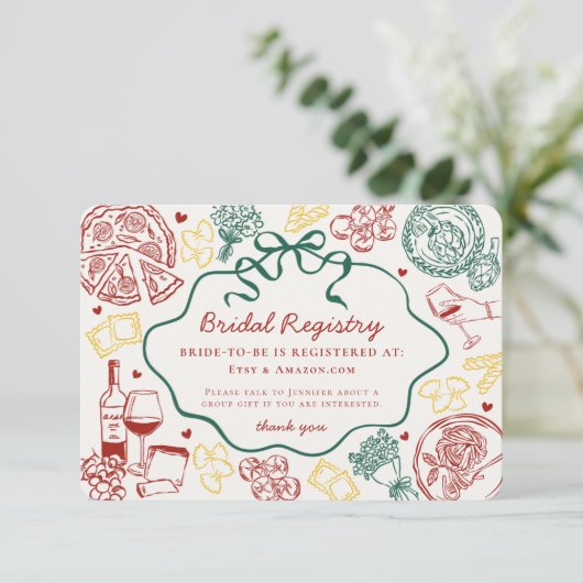 Pasta Thats Amore Italian Bridal Registry Begleitkarte (Stehend Vorderseite)