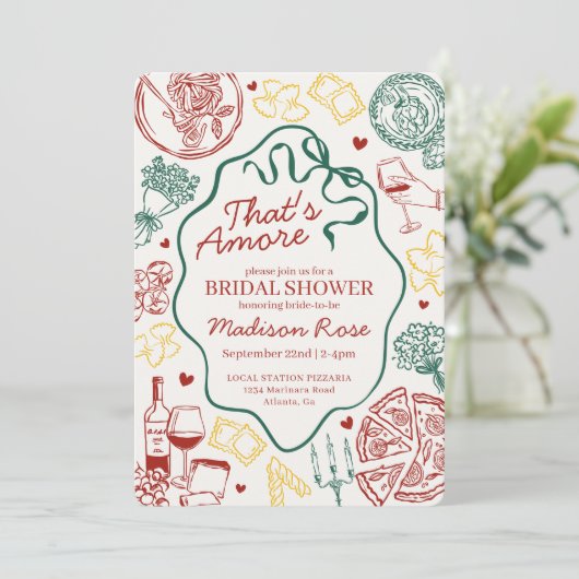 Pasta Thats Amore Italian Brunch Bridal Shower Einladung (Stehend Vorderseite)
