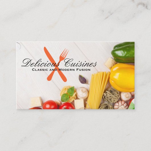 Pasta und Gemüse in Tabelle Visitenkarte (Vorderseite)