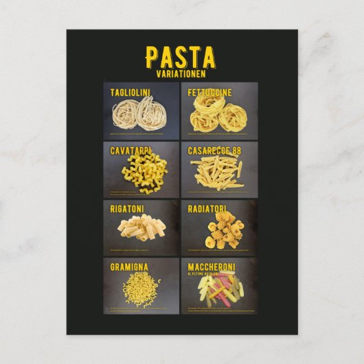 Pasta Variationen Italienisches Restaurant Zutaten Postkarte (Vorderseite)