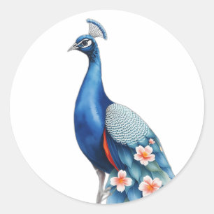 Pasta Watercolor Peacock Art Runder Aufkleber