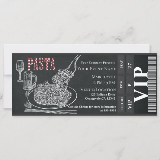 Pasta WIne Dinner Chalk VIP Abendessen Party Ticke Einladung (Vorderseite)