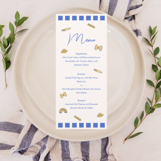 Pasta-Zeichnungen Hochzeitmenü Menükarte