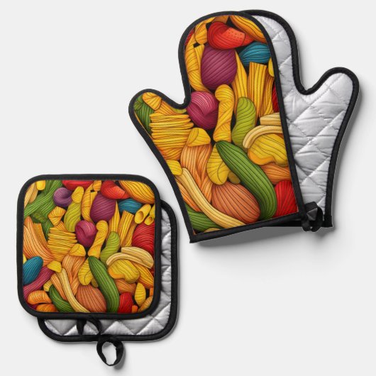 Pastagerichte Ofenhandschuh & Topflappen-Set (Vorderseite/Rückseite)