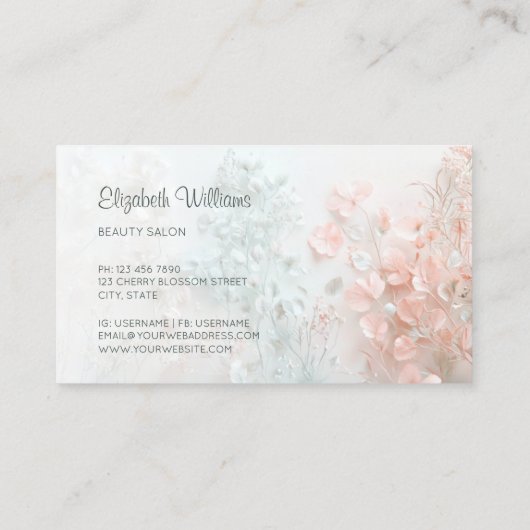 Pastel 3D Boho Flowers Visitenkarte (Rückseite)