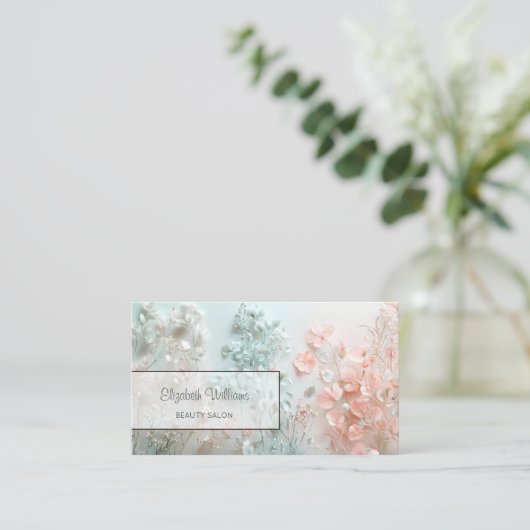Pastel 3D Boho Flowers Visitenkarte (Stehend Vorderseite)