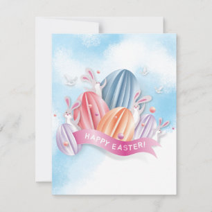 Pastel 3D Ostereier mit Hasen-Einladung