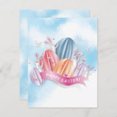 Pastel 3D Ostereier mit Hasen-Einladung (Vorne/Hinten)