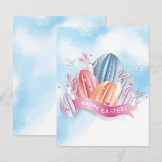 Pastel 3D Ostereier mit Hasen-Einladung (Vorne/Hinten)