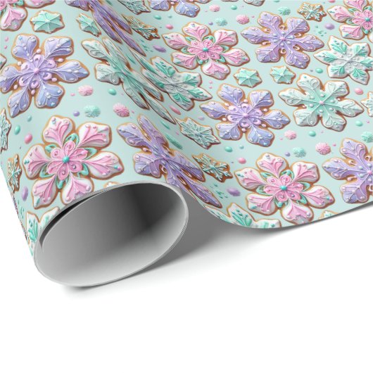 Pastel 3D Schneeflocken auf Türkis Geschenkpapier (Rolleneckpunkt)