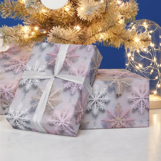 Pastel-3D-Schneeflocken Geschenkpapier (Feiertage)