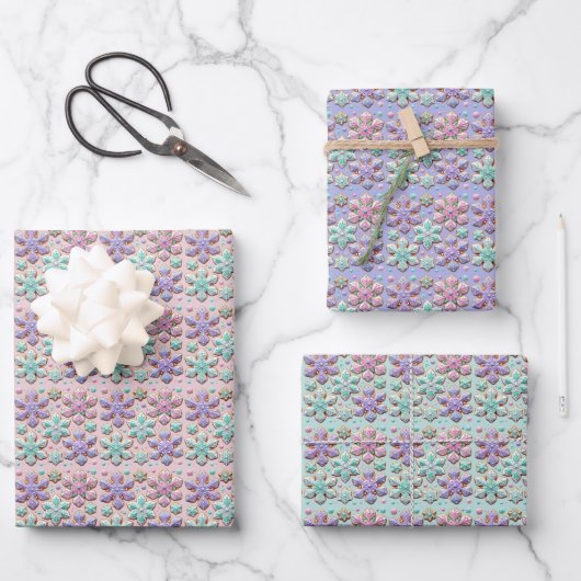 Pastel 3D Snowflakes Weihnachtsbaby Geschenkpapier Set (Vorderseite)