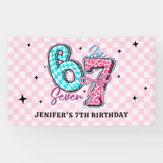 Pastel 67 Six Seven Girl Birthday Party Banner (Horizontal)