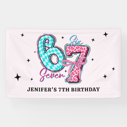 Pastel 67 Six Seven Girl Birthday Party Banner (Horizontal)