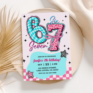 Pastel 67 Six Seven Mädchen-Geburtstagsfeier Einladung