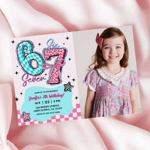 Pastel 67 Six Seven Mädchen Geburtstagsfeier Foto Einladung