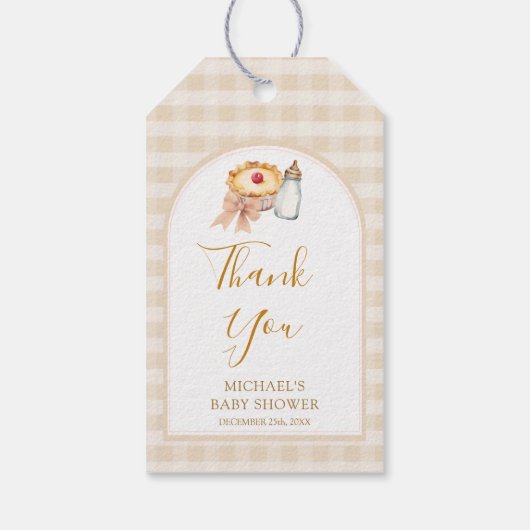 Pastel A Little Süsse Pie Gingham Fall Baby Dusche Geschenkanhänger (Rückseite)
