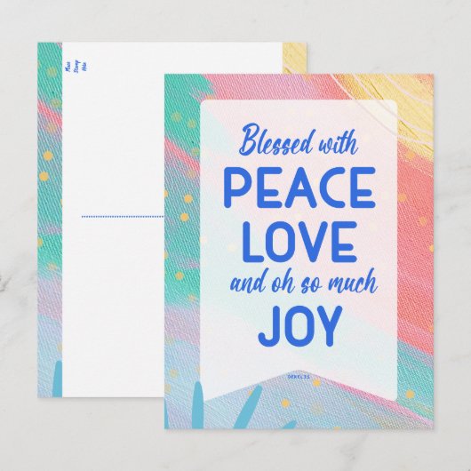 Pastel Abstract Peace Love Joy Christmas Post Card Postkarte (Vorne/Hinten)
