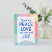 Pastel Abstract Peace Love Joy Christmas Post Card Postkarte (Stehend Vorderseite)