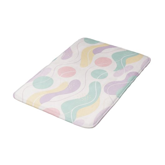 Pastel Abstract Seamless Pattern Waves and Circles Badematte (Schrägansicht)