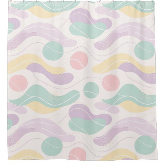 Pastel Abstract Seamless Pattern Waves and Circles Duschvorhang (Vorderseite)