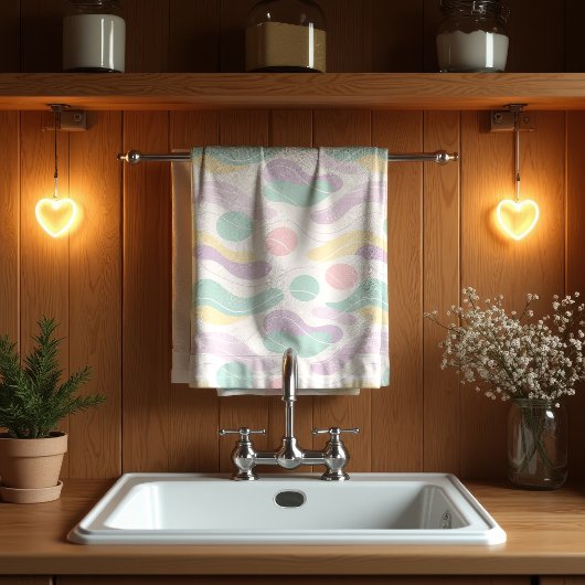 Pastel Abstract Seamless Pattern Waves and Circles Geschirrtuch