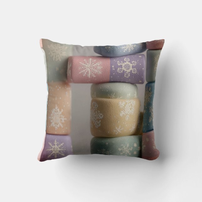 Pastel Abstract & Snowflake Patchwork Throw Pillow Kissen (Rückseite)