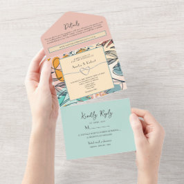 Pastel Abstrakt Boho Wedding All In One Einladung