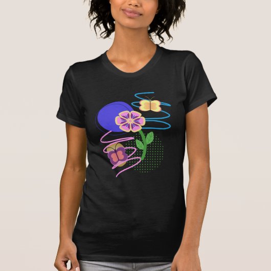 Pastel Abstrakt Butterfly und Blume Blockdesign T-Shirt (Vorderseite)