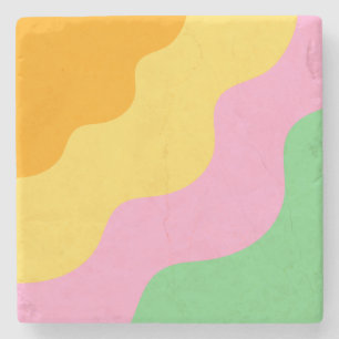Pastel Abstrakt Orange Pink Green Wavy Strip Steinuntersetzer