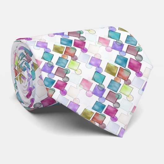 Pastel Abstrakt Retro Squares Polka Dots Muster Krawatte (Gerollt)