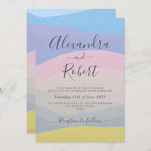 Pastel Abstrakt Watercolor Wedite Einladung (Vorne/Hinten)