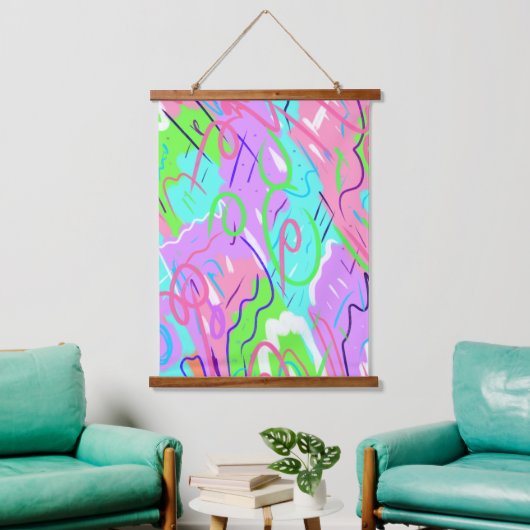 Pastel Abstrakter Pop Art Wandteppich Mit Holzrahmen (Wohnzimmer)