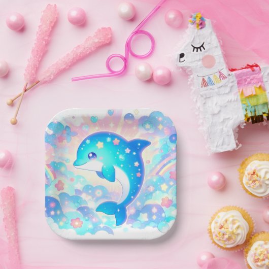 Pastel Adorable Dolphin Babydusche Pappteller (Party)