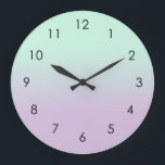 Pastel Aesthetic Mint And Lilac Gradient Ombre   Große Wanduhr<br><div class="desc">Dreamy delicate gradient ombre design in pastel aesthetic light magical mint color and light purple violet lilac color. Soft gradient color transition. Mint gradient home decor,  mint gradient ombre home decor theme design.</div>