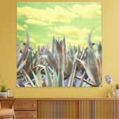 Pastel Agave Cactus against clouded sky Collage Leinwanddruck (Insitu (Wohnzimmer))