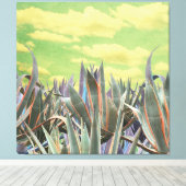 Pastel Agave Cactus against clouded sky Collage Leinwanddruck (Insitu (Holzboden))
