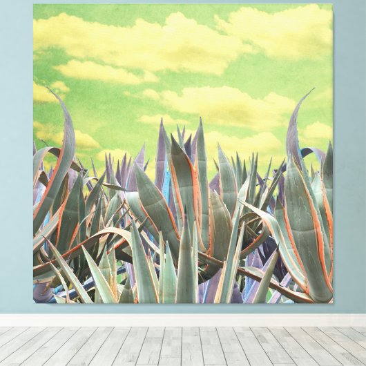 Pastel Agave Cactus against clouded sky Collage Leinwanddruck (Insitu (Holzboden))