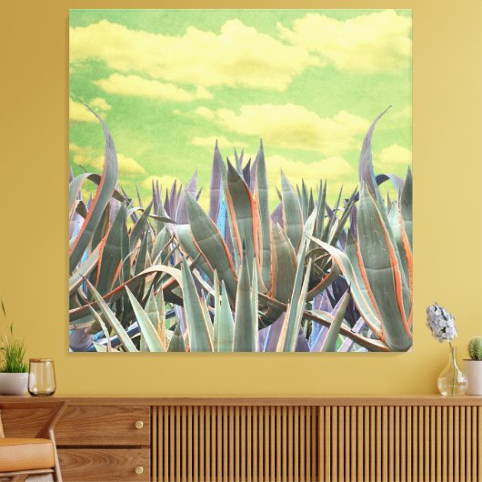 Pastel Agave Cactus against clouded sky Collage Leinwanddruck (Insitu (Wohnzimmer))